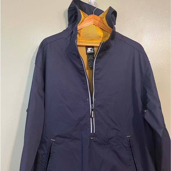 Vintage Starter Men’s 2/4 Zip Windbreaker Hoodie Jacket Blue M NWT - Picture 2 of 13